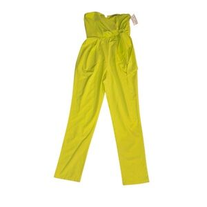 Bold Lime Green Strapless Jumpsuit with Fitted Bodice and Full-Length Pants